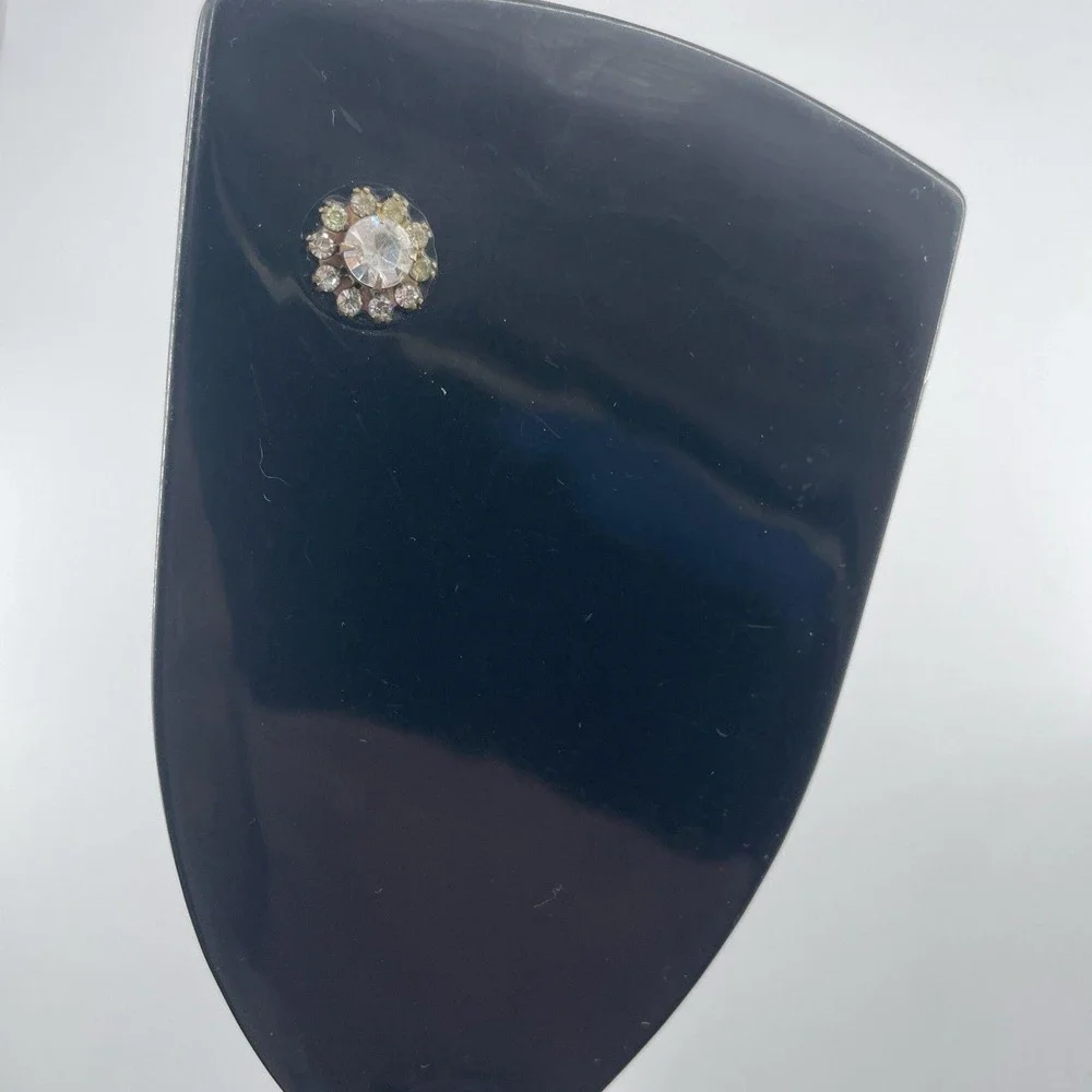 Stanley Handheld Vanity Mirror Mid Century Black Rhinestones 12